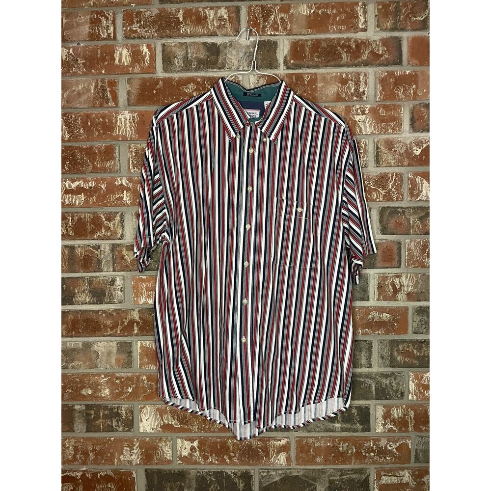 VTG Bugle Boy Striped Button Down Short Sleeve Shirt L 100% Cotton Prep 90s Dad